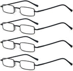 REAVEE 4 Pair Slim Pen Reading Glasses Tube Reader Glasses Men Women Small Readers Spring Hinged Eyeglasses with Portable Clip Case, Black 1.5