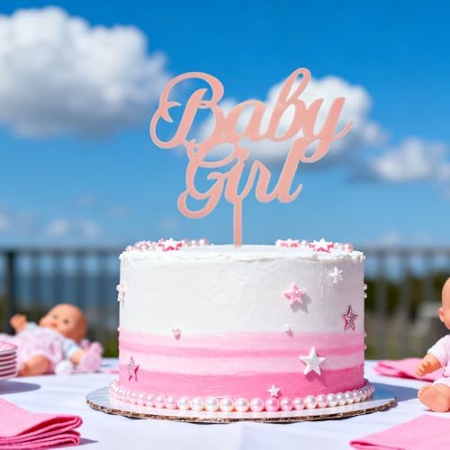 1 PCS Baby Girl Cake Topper Pink Acrylic Cake Decorations for Reveal Baby Gender, Girl Birthday Party Cake Decoration Supplies