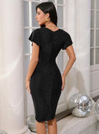 Machico 2026 Women's Sexy V Neck Ruffle Sleeve Faux Wrap Ruched Bodycon Sheath Cocktail Party Work Dress