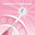 Papablic Kids Electric Toothbrush for Ages 4+ Children Girls and Boys, USB Rechargeable with Smart Brushing Timer, LED Light & 2 Replacement Brush Heads, Pink