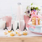 Ercadio 24 Pack Paris Party Cupcake Toppers Pink Black Paris Eiffel Tower Theme Cake Decoration Picks Romantic Eiffel Tower for Girls Birthday Romantic themes Party Decor Supplies