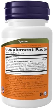 NOW Foods Supplements, Probiotic-10™, 25 Billion, with 10 Probiotic Strains, Dairy, Soy and Gluten Free, Strain Verified, 30 Veg Capsules