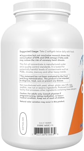NOW Foods Supplements, Omega-3 180 EPA / 120 DHA, Molecularly Distilled, Cardiovascular Support*, 500 Softgels