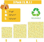 Reusable Beeswax Wrap, 3 Pack (S, M, L) Eco-Friendly Beeswax Wraps for Food, Bread Sandwich Wrapper, Sustainable,Zero Waste,Organic, Moisture Lock& Freshness Preservation