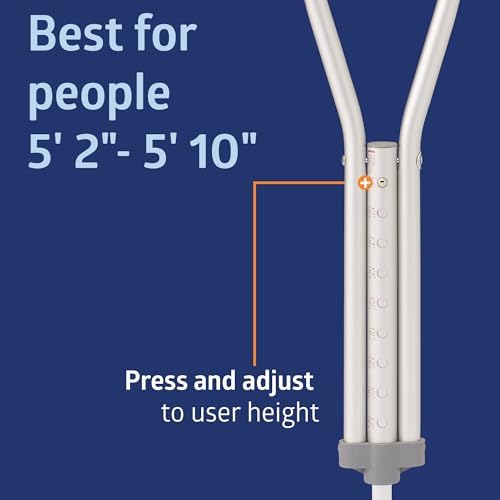 Medline Aluminum Crutches for Kids, Adults & Seniors, Walking Aid, 300 LB Weight Capacity,1 Pair, Fitting 5'2" - 5'10"