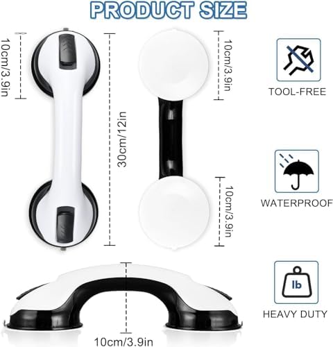 Grab Bars for Bathtubs and Showers, 2 Pack Shower Handle 12 Inch Strong Suction Shower Bar, Safety Bars for Shower Chair, Bathroom Grab Bar for Senior Black White