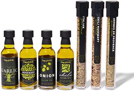 Thoughtfully Gourmet, Olive Oil Spice Infusion Gift Set, Premium Cold Pressed Extra-Virgin Olive Oil from Spain, Includes 4 Flavored Olive Oils and 3 Flavorful Spice Infusion Blends, Set of 7
