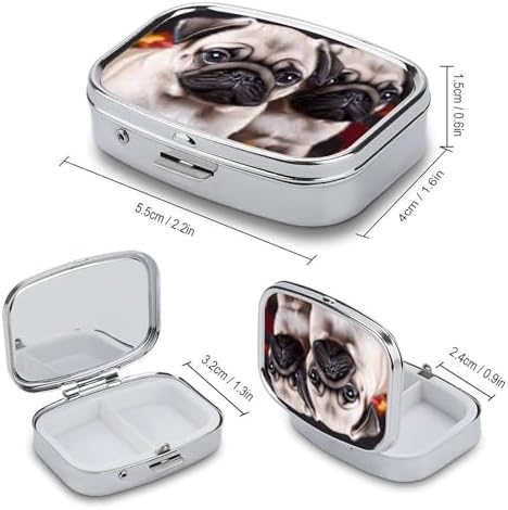 Puppys Pug Pill Box for Pocket Square Pill Box 2 Compartment Decorative Portable Travel Pill Holder Tablet Vitamin Organizer Mini Pill Case
