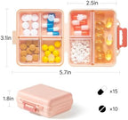 1 Pack Travel Pill Organizer,Portable Daily Pill Box,7 Grid Compartments Weekly Pill Case with Lables,Mini Medicine Organizer Box,Compact Pocket Pharmacy for Purse Vitamin Fish Oil Container (Pink)