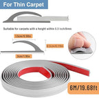 19.6 Ft Self-Adhesive Floor Transition Strip, Carpet Edge Trim & Rug Gripper, Rubber Threshold Ramp for Doorways, Carpet to Tile/Wood/Laminate Flooring Reducer, Anti-Curling Binding Strip (Gray)