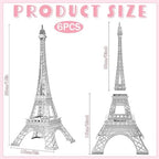 Therwen 6 Pcs 15'' Eiffel Tower Statue Decor Alloy Metal Paris French Eiffel Tower Model Collectible Figurine Paris Craft Art Statue Model Party Decoration Gift for Cake Topper(Silver)