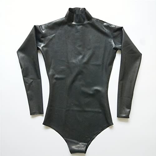 Black Latex Catsuit Back Zipper Long Sleeve Tight One Piece Rubber Bodysuit Swimsuit Club Wear