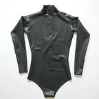 Black Latex Catsuit Back Zipper Long Sleeve Tight One Piece Rubber Bodysuit Swimsuit Club Wear