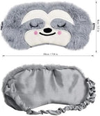 Cute Sloth Sleeping Mask, Soft Fluffy Plush Blindfold Funny Novelty Animal Sleep Mask Eye Cover Eyeshade for Kids Girls Boys Women Men Night Nap Travel Meditation (Gray, Sloth)