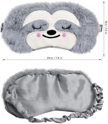 Cute Sloth Sleeping Mask, Soft Fluffy Plush Blindfold Funny Novelty Animal Sleep Mask Eye Cover Eyeshade for Kids Girls Boys Women Men Night Nap Travel Meditation (Gray, Sloth)