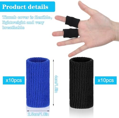 20 Pcs Finger Protectors, Anti Slip Sport Finger Sleeves, Elastic Fingers Cots Thumb Protector, Fingers Compression Sleeve for Relieving Pain Thumb Brace Support(Blue+Black)