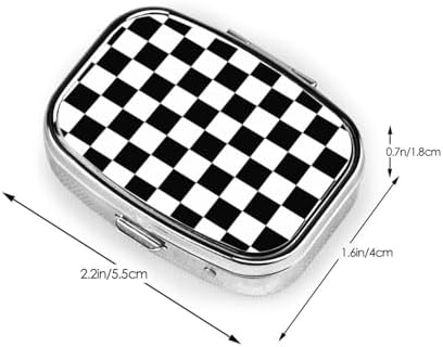 Pill Box Small Pill Case Race Checkerboard Checkered Black and White, Cute Medicine Organizer Travel Pill Box, Portable Pill Container Holder to Hold Vitamins, Medication, Fish Oil, Supplement