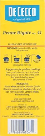 De Cecco Semolina Pasta, Penne Rigate No.41, 1 Pound