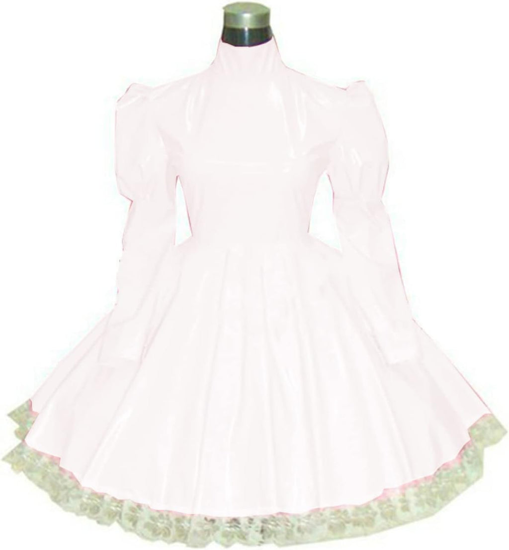 Plus Size Bridesmaid Dress Long Sleeve Maid Dress Cute Cosplay Costumes Vinyl Dresses Candy Color Lace 7XL Women Dresses,White,XXXL