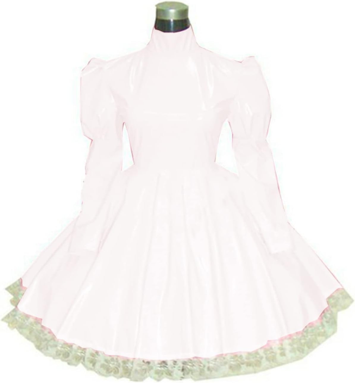 Plus Size Bridesmaid Dress Long Sleeve Maid Dress Cute Cosplay Costumes Vinyl Dresses Candy Color Lace 7XL Women Dresses,White,XXXL