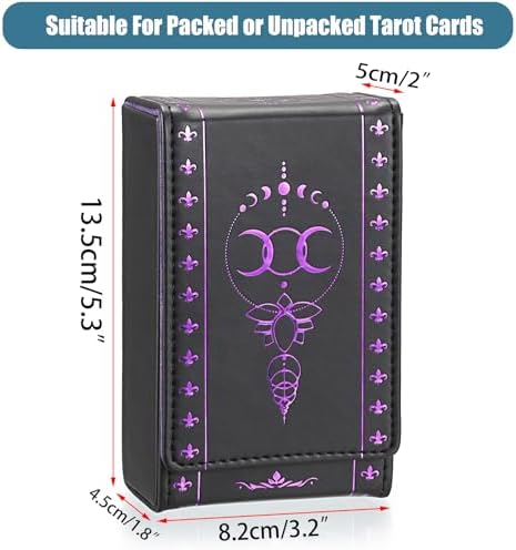 JUXYES PU Leather Tarot Card Protective Case, Moon Pattern Design Tarot Deck Storage Pouch, Tarot Card Holder Tarot Pouch Bag for Playing Cards and Standard Size Tarot Cards Tarot Deck