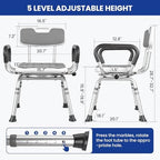 Deluxe Swivel Shower Chair with Arms & Back by CZMY, 360° Locking Seat, 5-Level Height Adjustable, Padded Heavy-Duty Bath Chair, 300 lbs, for Seniors, Elderly, Handicap & Disabled