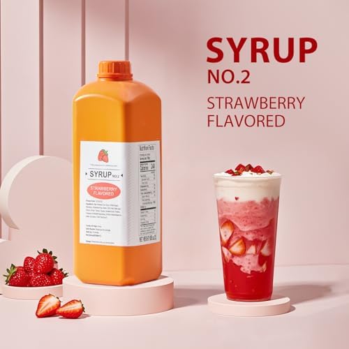 Soeos Strawberry Flavored Syrup, 68 fl oz (2 Liters) – Rich & Sweet Fruit Syrup for Drinks, Desserts, and Pancakes – Perfect for Boba Tea, Milkshakes, Ice Cream, and Cocktails