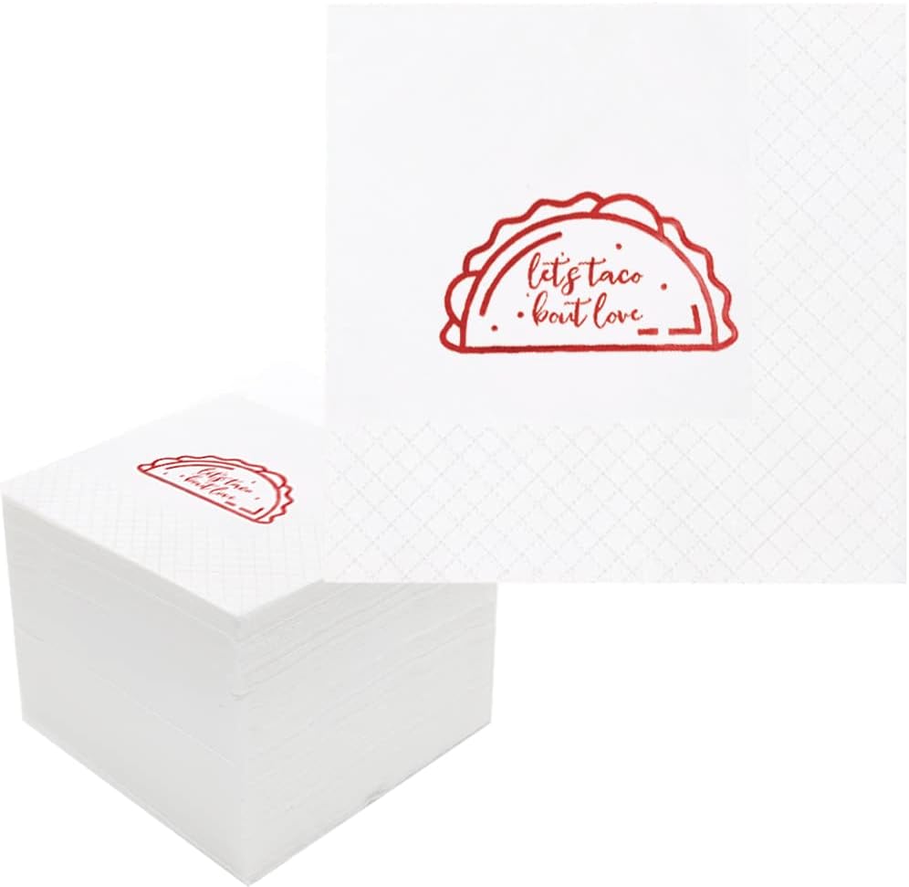 Taco Bout Love Cocktail Napkins, 100 Pack Taco Bout Love Paper Napkins in Bulk for Fiesta Themed Engagement Wedding Bachelorette Party to Celebrate a Nacho Average Couple | 2-Ply, 5x5 Inches