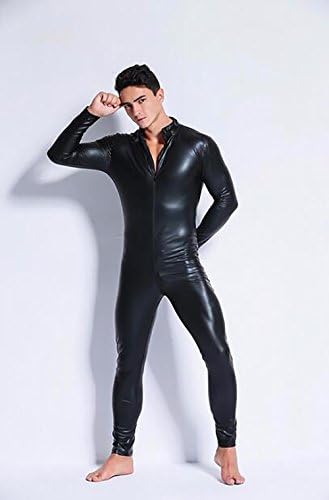Faux Leather Bodysuit for Men Club Night Catsuit Shiny Sexy Lingerie