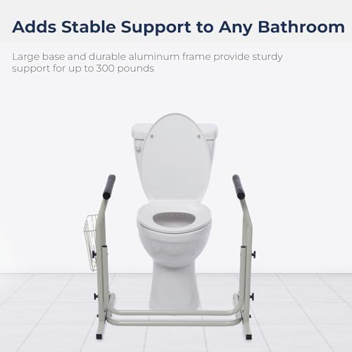 Drive Medical RTL12079 Toilet Safety Frame, Bathroom Grab Bar for Toilets, Freestanding Toilet Rail for Stability, For Users Up to 300 Pounds, White