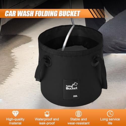 Collapsible Bucket Water Container with Handle - 5 Gallon 20L Multifunctional Portable Wash Basin - Foldable Water Bucket for Camping Fishing Hiking Gardening Car Washing&Outdoor Use (Black)