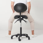 Master Massage Berkeley Ergonomic Saddle Stool - Two Split Seat Stool - Hydraulic Swivel Rolling Seat & Saddle Posture Correction Chair with Backrest - Black