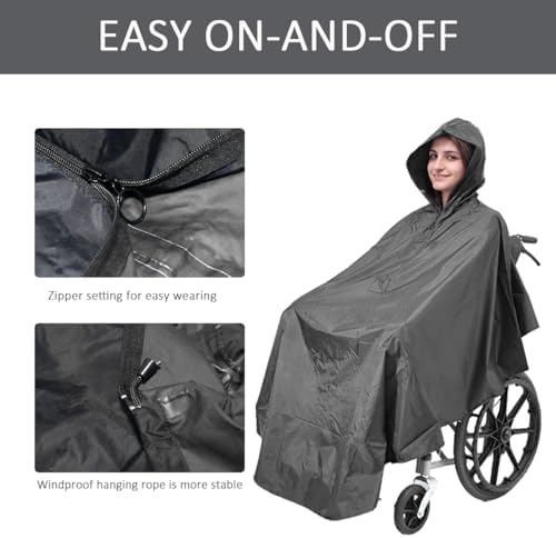 Wheelchair poncho wheelchair cover Lightweight, Breathable & Waterproof Wheelchair RainCape Universal Fit, Mobility Scooter & Electric Wheelchair Poncho Full Body Coverage for Adults Reusable (Black)
