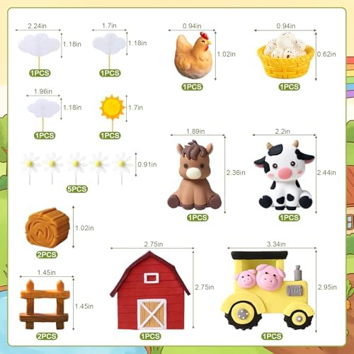 19Pcs Farm Animals Cake Topper Farm Animals Cake Decorations for Farm Themed Birthday Party Supplies