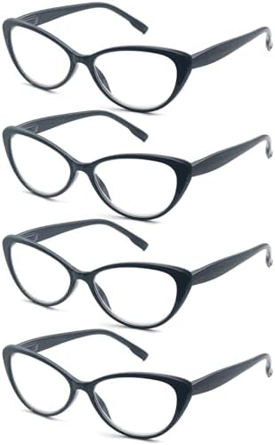 Reading Glasses Women Lightweight Stylish Readers Cute Cheaters Glasses w/Spring Hinges Eyeglasses for Reading 4 Pack