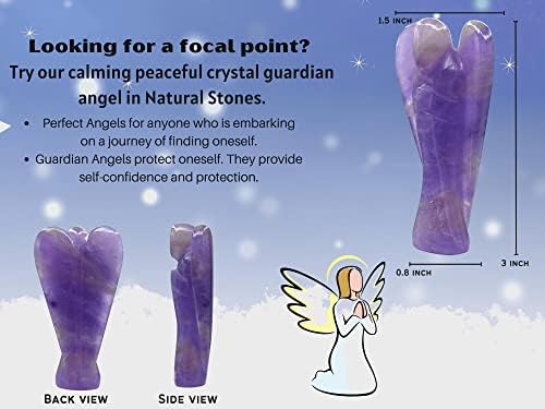 Amethyst Crystal Guardian Angel Figurines Ornament for Healing Birthstone, Decoration Statue (Hand Carved Pocket Gemstone Angel, 3 Inch)