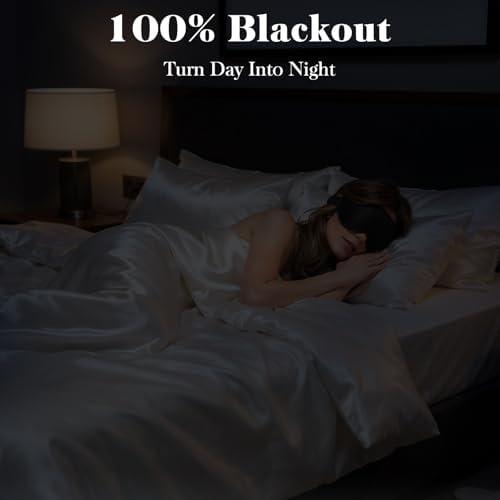 3D Eye Mask Sleep Mask for Men & Women, 100% Pressure-Free & Light Block-Out Eye Mask for Sleep with Easy Adjustable Strap, Night Eye Cover for Travel, Black