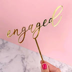 Gold Acrylic Engaged Cake Topper,Engagement Theme Cake Topper, Wedding Anniversary Bridal Shower Bachelorette Party Cake Decorations,Dessert Decor, DIY Cake Decoration