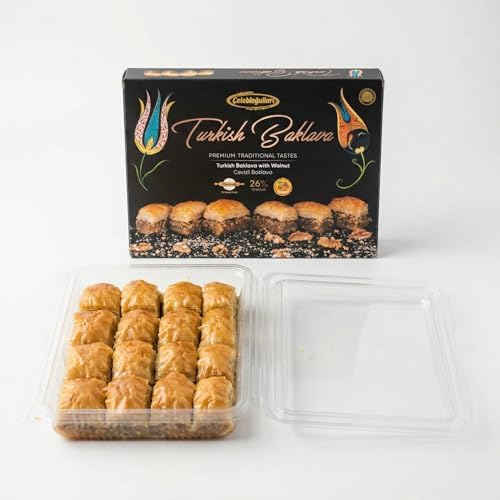 Baklavacı Çelebioğulları Turkish Walnut Baklava – 500g (1.1 lb) Handmade Traditional Pastry – 26% Walnut – No Glucose Syrup – Halal – Premium Mediterranean Dessert Gift Box