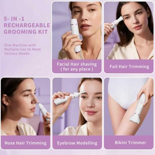 Electric Razor for Women- 5 in 1 Electric Shaver for Women, Wet & Dry Bikini Trimmer and Facial Hair Remover,Eyebrow Razors Nose Hair Trimmer Rechargeable Hair Removal Kit for Full-Body Hair 831