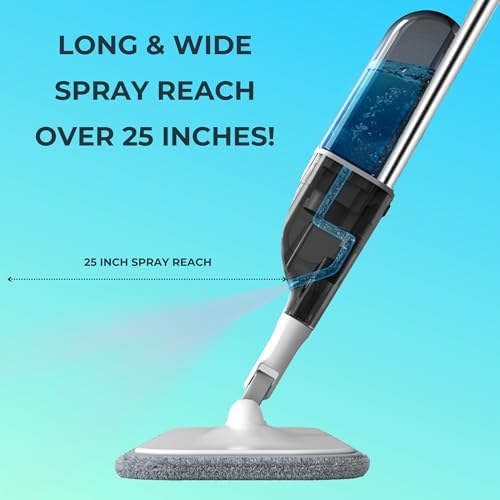 True & Tidy® SPRAY-250 Multi-Surface Spray Mop with Refillable Water Bottle for Floor Cleaning, Works on Wood, Tile, Marble etc, Use Any Cleaning Solution, Machine Washable Microfiber Mop Pads, White
