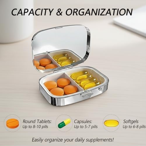 Garden Cat Pill Box 2 Compartment Small Pill Case,Portable for Pocket or Purse Pill Organizer Pill Container Holder with Mirror to Hold Vitamins, Medication, Fish Oil and Supplements