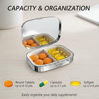 Ice Cream Pill Box 2 Compartment Small Pill Case,Portable for Pocket or Purse Pill Organizer Pill Container Holder with Mirror to Hold Vitamins, Medication, Fish Oil and Supplements
