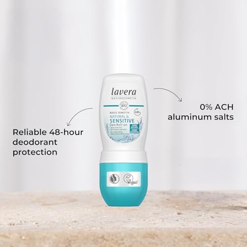 lavera Deo Roll-On Basis sensitiv Natural & Sensitive NATURAL & SENSITIVE 48h - vegan - natural cosmetics - organic aloe vera & natural minerals - without aluminum - 48h protection - 1.7 Fl Oz