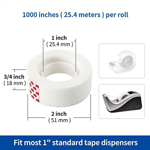 24 Rolls Invisible Tape Refill, Matte-Finish Translucent Tape Refills for Dispenser, 3/4 x 1000 Inches, Engineered for Repairing Correction and Labeling