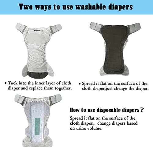 3 Pack Adult Cloth Diapers with Oversized Diaper Inserts, TPU Waterproof Nappy Reusable Washable Elderly Incontinence Care Protection Nappies Underwear for Men or Women, Waist 23.6-35.4 Inches (M)