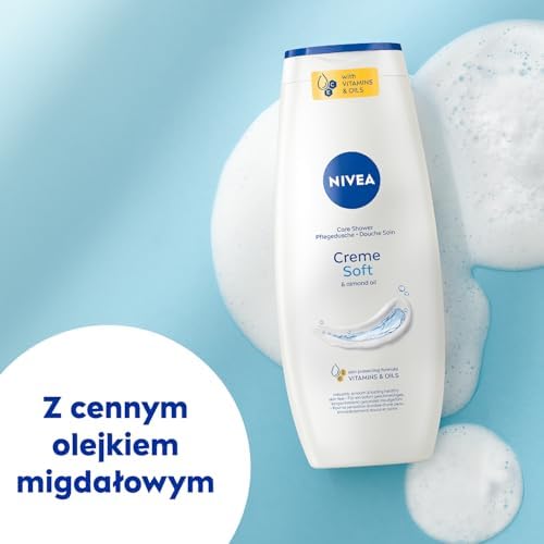 NIVEA Creme Soft Nourishing Shower Gel with Almond Oil – Gentle Cream Cleansing Body Wash, 500 ml (16.9 oz) – Silky Soft Foam for Smooth & Hydrated Skin