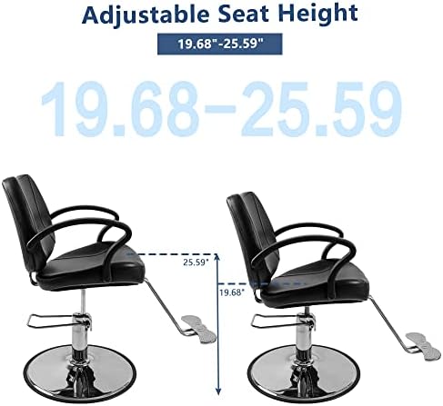 Winado Beauty Salon Barber Chair with 6'' Adjustable Seat Height & 360 Degree Rolling, Supports up to 330 lbs Heavy Duty Hydraulic Salon Chair for Men and Women Hair Stylists, Black