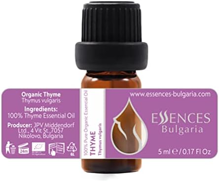 Essences Bulgaria Organic Thyme Essential Oil 1/6 Fl Oz | 5ml | Thymus vulgaris | 100% Pure and Natural | Undiluted | Therapeutic Grade | Family Owned Farm | Steam-Distilled | Non-GMO | Vegan