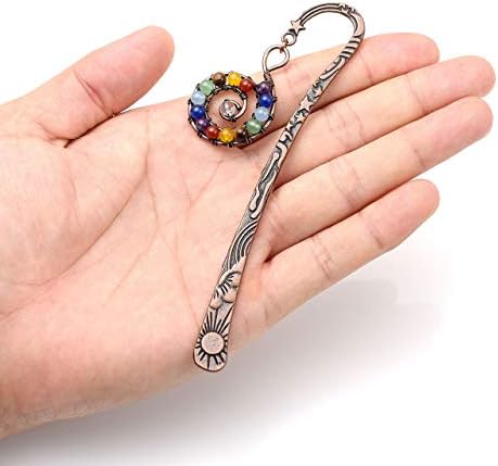 Jovivi 5pcs Antique Copper Metal Bookmark Beading Bookmarks with Handmade 7 Chakra Healing Crystals Tree of Life Tumbled Gemstones Assorted Beads